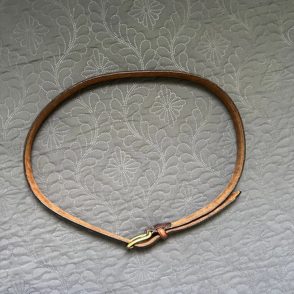 John Henry Full Grain Oil Tan Cowhide Leather Belt SZ38 Brown Woven w/Brass Buck